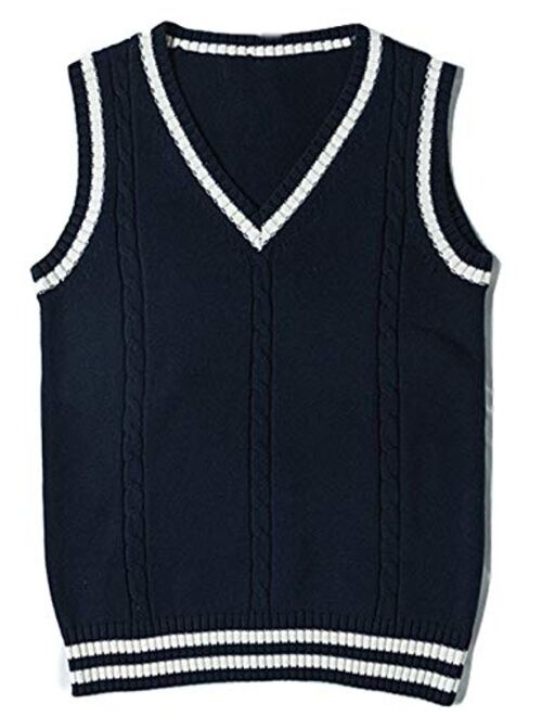 Gihuo Women's V Neck Sweater Vest Uniform Cable Knit Sleeveless Sweater