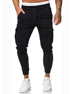 Mens 2022 Casual Slim Fit Joggers Pants Drawstring Waist Workout Tapered Cargo Sweatpants with Zipper Pockets