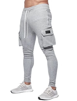 Mens 2022 Casual Slim Fit Joggers Pants Drawstring Waist Workout Tapered Cargo Sweatpants with Zipper Pockets