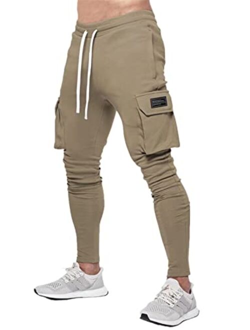 Dokotoo Mens 2022 Casual Slim Fit Joggers Pants Drawstring Waist Workout Tapered Cargo Sweatpants with Zipper Pockets