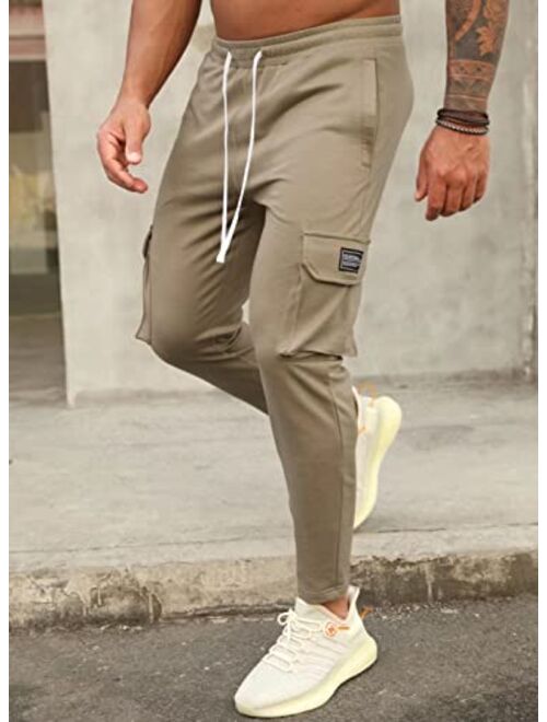 Dokotoo Mens 2022 Casual Slim Fit Joggers Pants Drawstring Waist Workout Tapered Cargo Sweatpants with Zipper Pockets