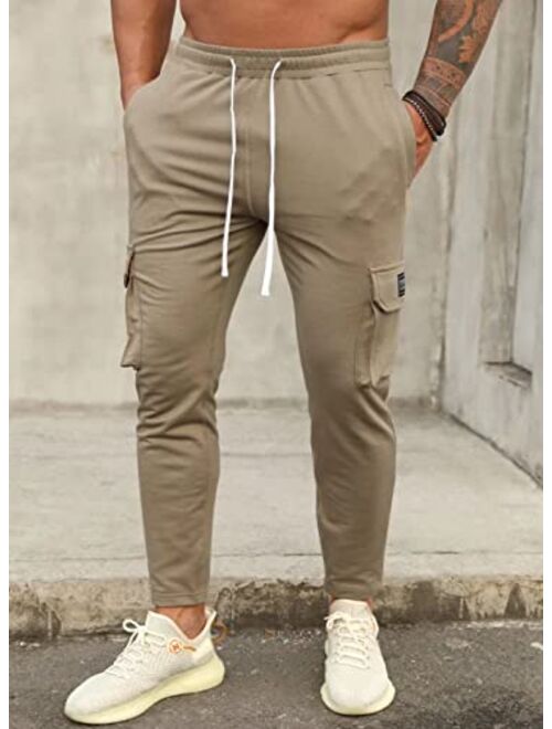 Dokotoo Mens 2022 Casual Slim Fit Joggers Pants Drawstring Waist Workout Tapered Cargo Sweatpants with Zipper Pockets