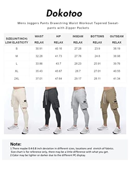 Dokotoo Mens 2022 Casual Slim Fit Joggers Pants Drawstring Waist Workout Tapered Cargo Sweatpants with Zipper Pockets