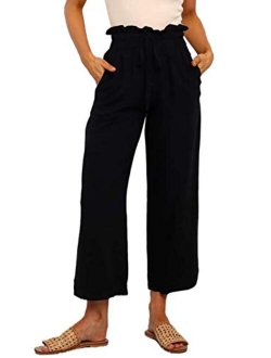 Womens Casual Elastic Waist Solid Comfy Jogging Jogger Pants with Pockets