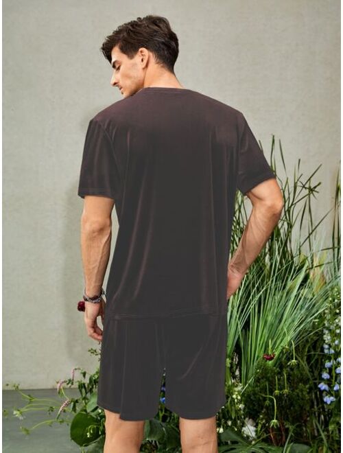 Shein Men Solid Velvet Tee & Shorts