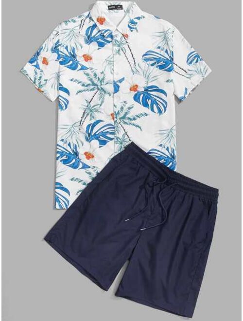 SHEIN Men Tropical Print Shirt And Shorts Set