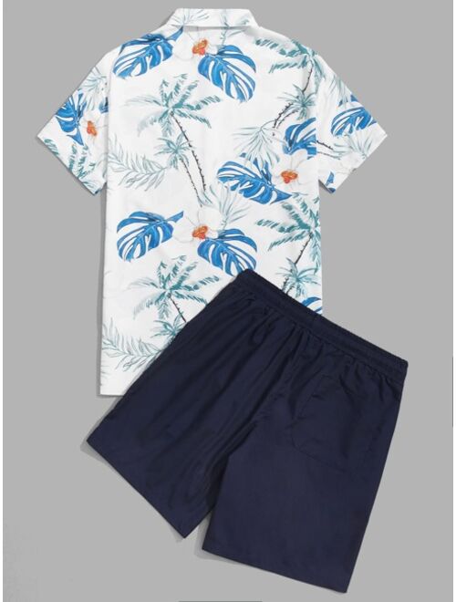 SHEIN Men Tropical Print Shirt And Shorts Set