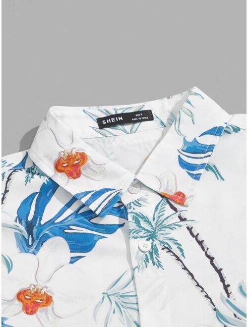 SHEIN Men Tropical Print Shirt And Shorts Set