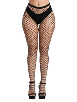 Pareberry Women's High Waisted Fishnet Tights Sexy Wide Mesh Fishnet Stockings