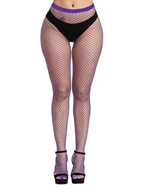 Pareberry Women's High Waisted Fishnet Tights Sexy Wide Mesh Fishnet Stockings