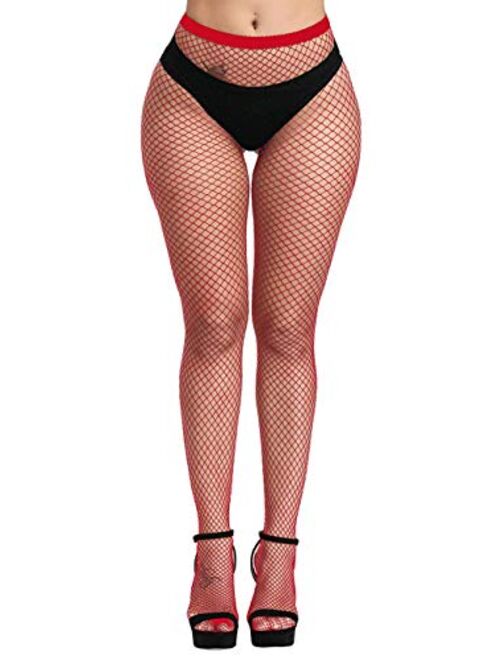 Pareberry Women's High Waisted Fishnet Tights Sexy Wide Mesh Fishnet Stockings