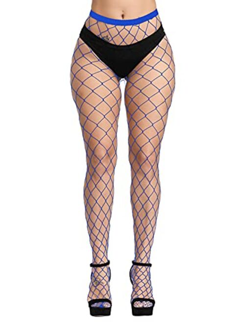 Pareberry Women's High Waisted Fishnet Tights Sexy Wide Mesh Fishnet Stockings