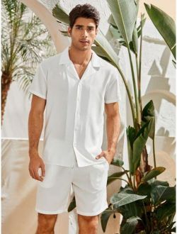 Men Solid Lapel Neck Shirt & Shorts