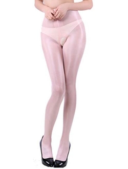 E-Laurels Women's High Waist Control Top Tights Sheer Shiny Crotchless Pantyhose Silky Stockings