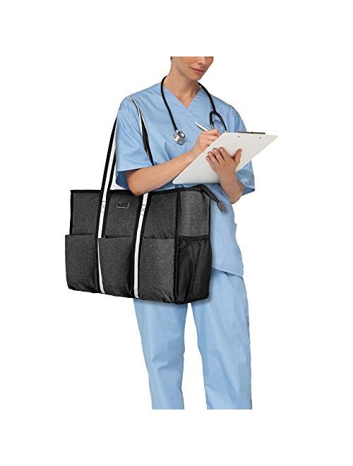 Trunab Nurse Bag and Tote for Work with Padded Laptop Sleeve, Nursing Bag with Multiple Pockets for Home Health, Black