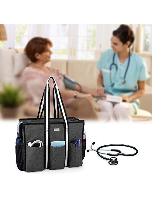 Trunab Nurse Bag and Tote for Work with Padded Laptop Sleeve, Nursing Bag with Multiple Pockets for Home Health, Black