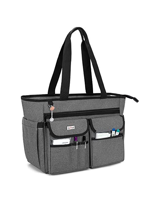 LoDrid Nursing Tote Bag with Bottom Padded Pad, Nurse Bags and Totes for Work, with Separated Storage Laptop Layer