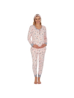 Maternity Cuddl Duds Headband, Henley Pajama Top & Jogger Pajama Pants Set