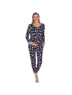 Maternity Cuddl Duds Headband, Henley Pajama Top & Jogger Pajama Pants Set