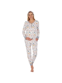 Maternity Cuddl Duds Headband, Henley Pajama Top & Jogger Pajama Pants Set