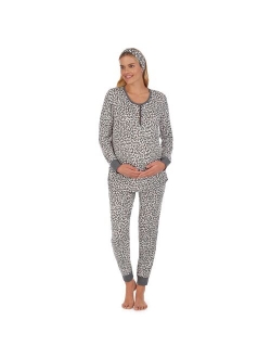 Maternity Cuddl Duds Headband, Henley Pajama Top & Jogger Pajama Pants Set