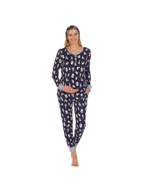 Maternity Cuddl Duds® Headband, Henley Pajama Top & Jogger Pajama Pants Set