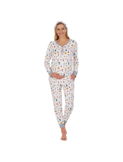 Maternity Cuddl Duds® Headband, Henley Pajama Top & Jogger Pajama Pants Set