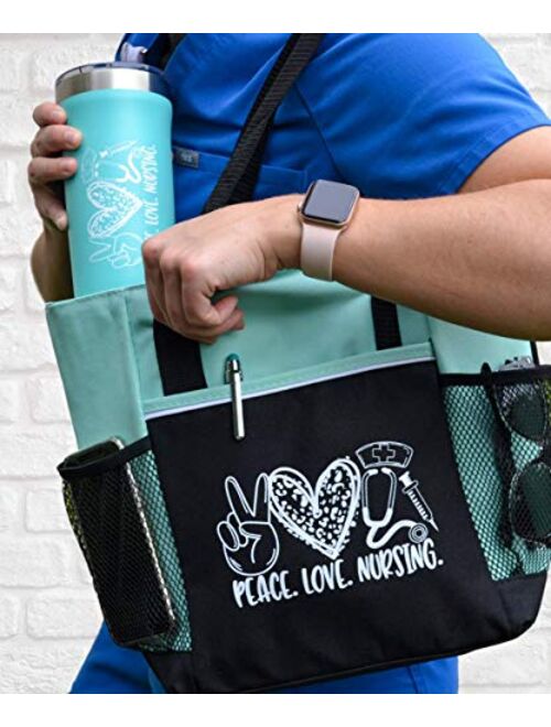 Zon And Beyond Peace, Love, Nursing Bag 2-Piece Gift for Nurses. Includes Insulated Tote Bag and Stainless-Steel Tumbler. Great Thank You Gift for Nurses. RN Gift