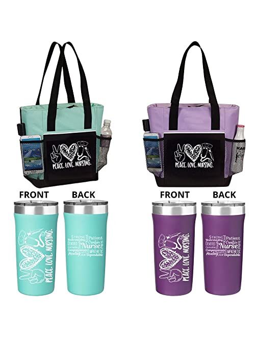 Zon And Beyond Peace, Love, Nursing Bag 2-Piece Gift for Nurses. Includes Insulated Tote Bag and Stainless-Steel Tumbler. Great Thank You Gift for Nurses. RN Gift