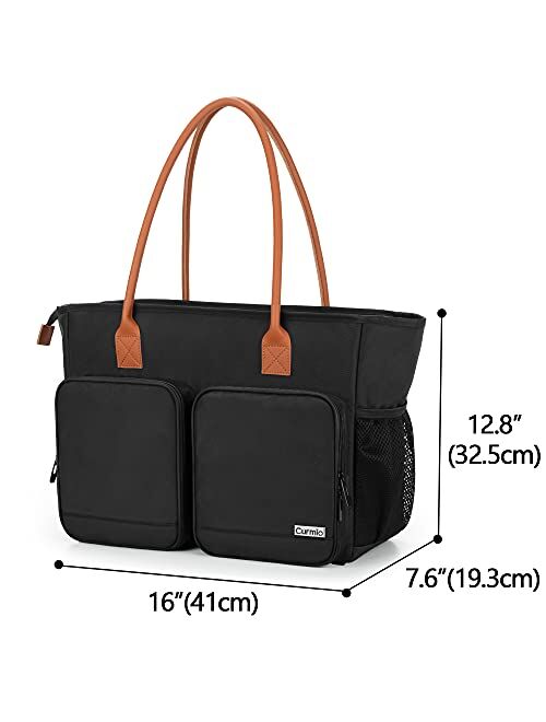 CURMIO Nursing Tote Bag, Portable Medical Bag with Shoulder Strap and Padded Laptop Sleeve for Nursing Work, Home Visits, Health Service, Black (Bag Only)