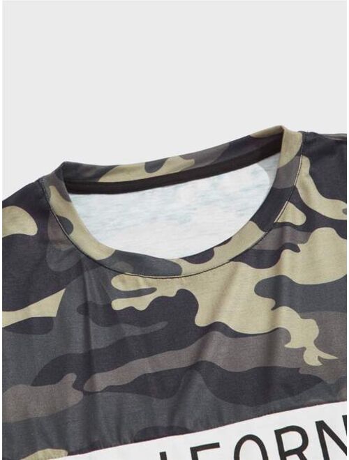 Shein Men Camo Letter Graphic Tee With Shorts