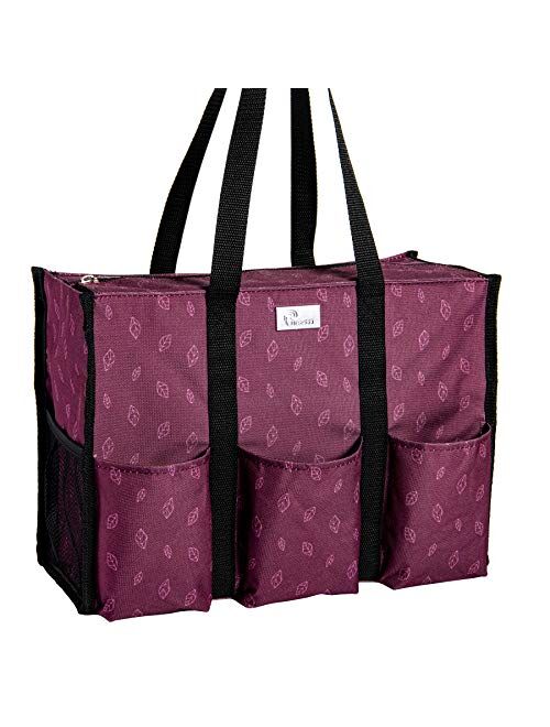 Pursetti Zip-Top Organizing Utility Tote Nursing Bag with Multiple Exterior & Interior Pockets for Working Women, Nurses, Teachers and Soccer Moms (Purple Circle)