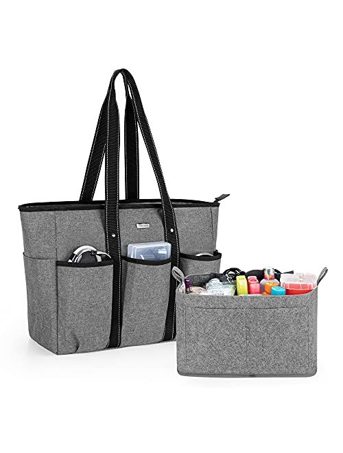 Damero Nursing Tote Bags with Organizer Insert Bag, Medical Supplies Bags with Laptop Sleeve for Home Care Nurse, Medical Students and More, Gray