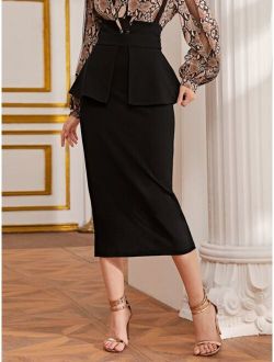 Zipper Back Split Hem Peplum Skirt