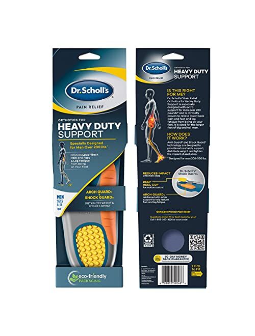 Dr. Scholl's Heavy Duty Support Pain Relief Orthotics, Designed for Men over 200lbs with Technology to Distribute Weight and Absorb Shock with Every Step (for Men's 8-14)