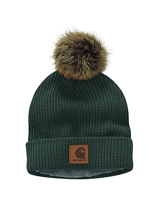 Carhartt Women's Knit Fleece Lined Pom Hat, Black, OFA