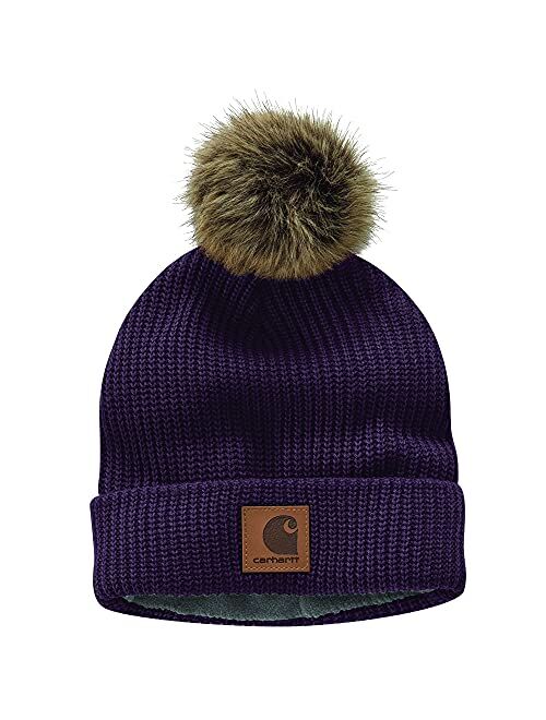 Carhartt Women's Knit Fleece Lined Pom Hat, Black, OFA