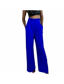 Sprifloral Women's Stretchy Sailor High Waisted Wide Leg Button-Down Pants  Bell Flare Pants