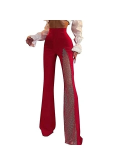 Sprifloral Women's Stretchy Sailor High Waisted Wide Leg Button-Down Pants  Bell Flare Pants