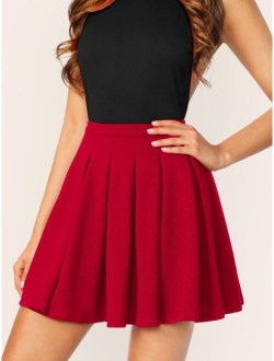 High Waisted Inverted Pleat A-Line Mini Skirt