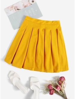 High Waisted Inverted Pleat A-Line Mini Skirt