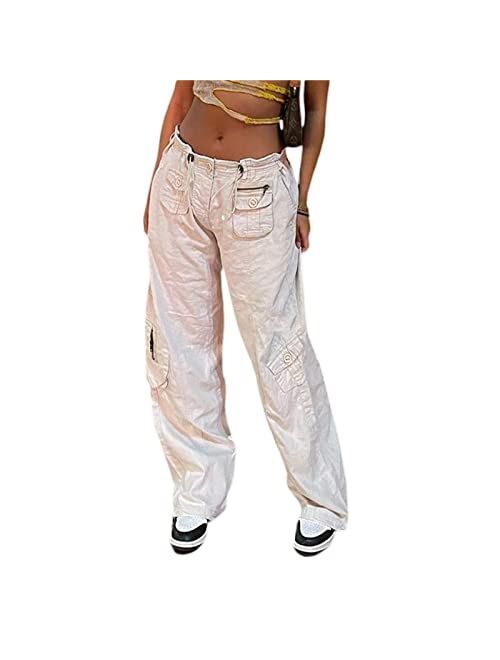 Ynocfri Women High Waisted Baggy Jeans Vintage Wide Straight Leg Boyfriend Denim Cargo Pants with Pockets Y2K Grunge Streetwear