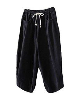 Mordenmiss Women's Baggy Drawstring Pants Wide Leg Pants Casual Elastic Waist Trousers