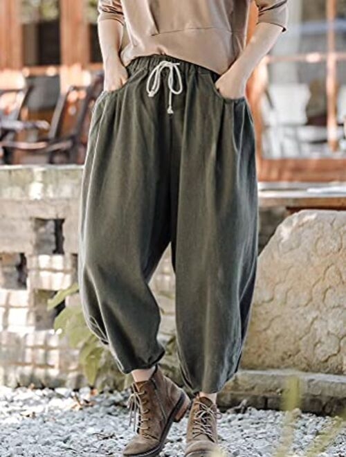 Mordenmiss Women's Baggy Drawstring Pants Wide Leg Pants Casual Elastic Waist Trousers