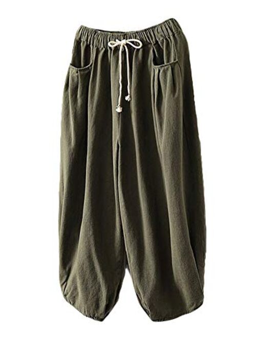 Mordenmiss Women's Baggy Drawstring Pants Wide Leg Pants Casual Elastic Waist Trousers