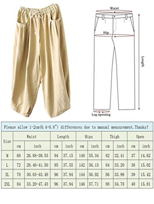 Mordenmiss Women's Baggy Drawstring Pants Wide Leg Pants Casual Elastic Waist Trousers