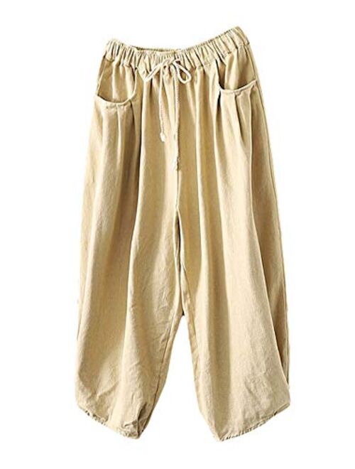 Mordenmiss Women's Baggy Drawstring Pants Wide Leg Pants Casual Elastic Waist Trousers