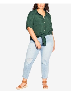 Trendy Plus Size Tropical Tie-Front Top