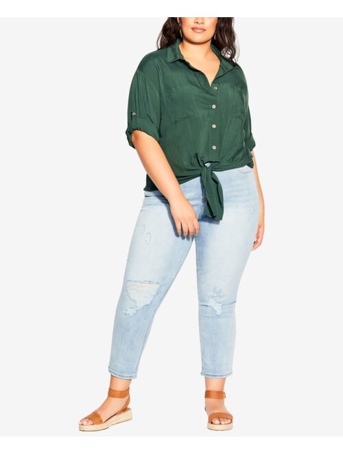 City Chic Trendy Plus Size Tropical Tie-Front Top