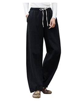 IXIMO Women's Casual Cotton Linen Baggy Pants with Elastic Waist Relax Fit Lantern Trousers